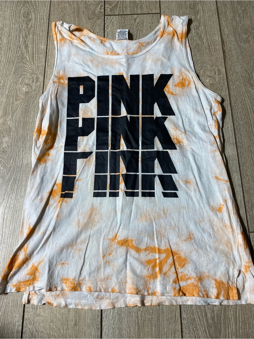 PINK Victoria's Secret Orange & White Tie Dye Graphic Tank Top Size M Activewear